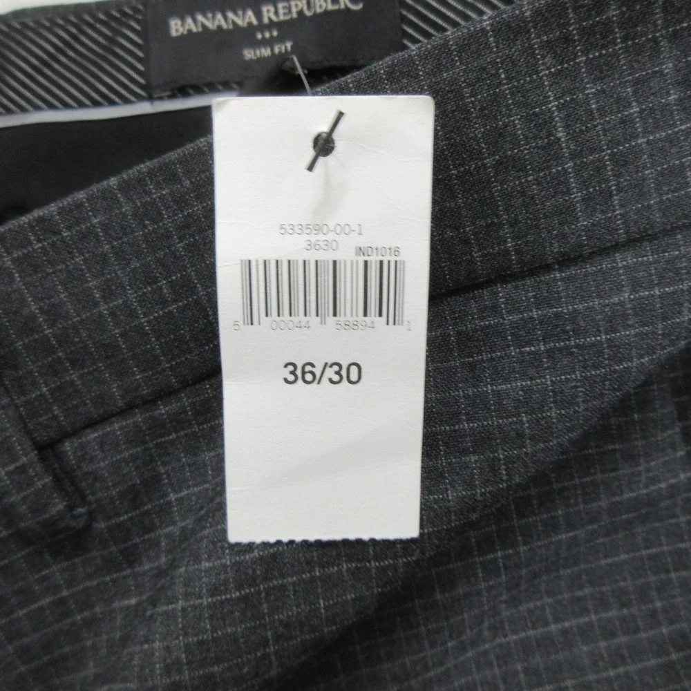 Banana Republic Men's Pants 36x30 Slim Fit Gray Windowpane Check Dress Pants New